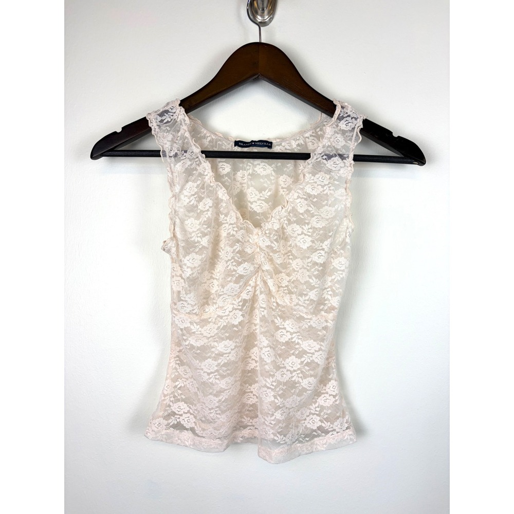 Brandy Melville Lace Tank Top Small Pink Coquette Floral Sheer Babydoll Cami